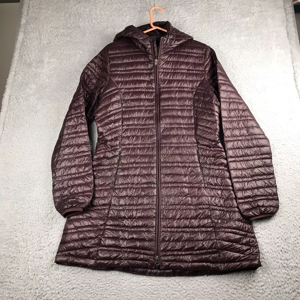 Patagonia Ultralight Fiona Parka Jacket Womens L Whiskey Plum Hooded Puffer Coat